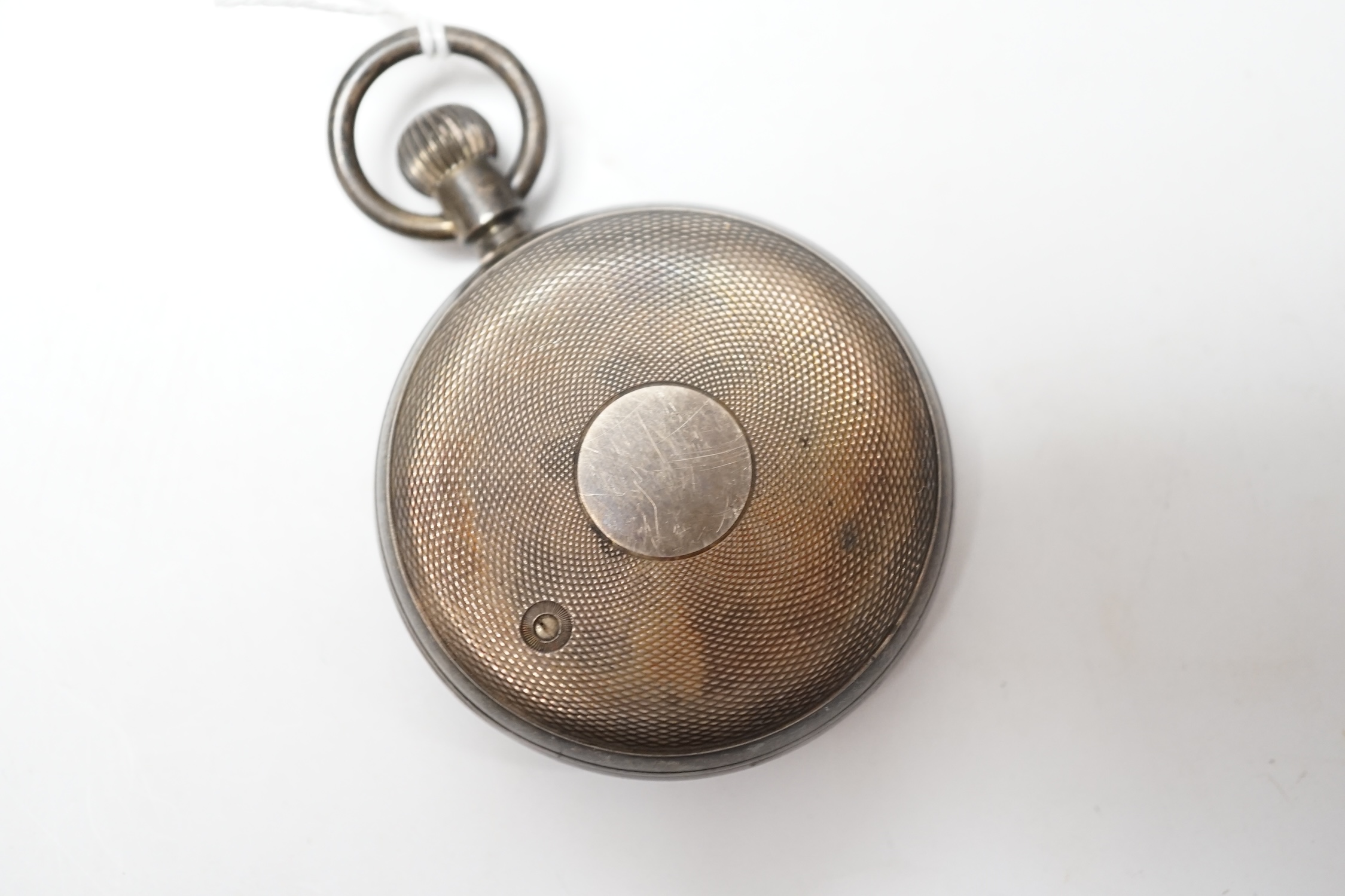 A late Victorian silver cased barometer, Lewis Nightingale, London 1895, 50mm. Condition - fair